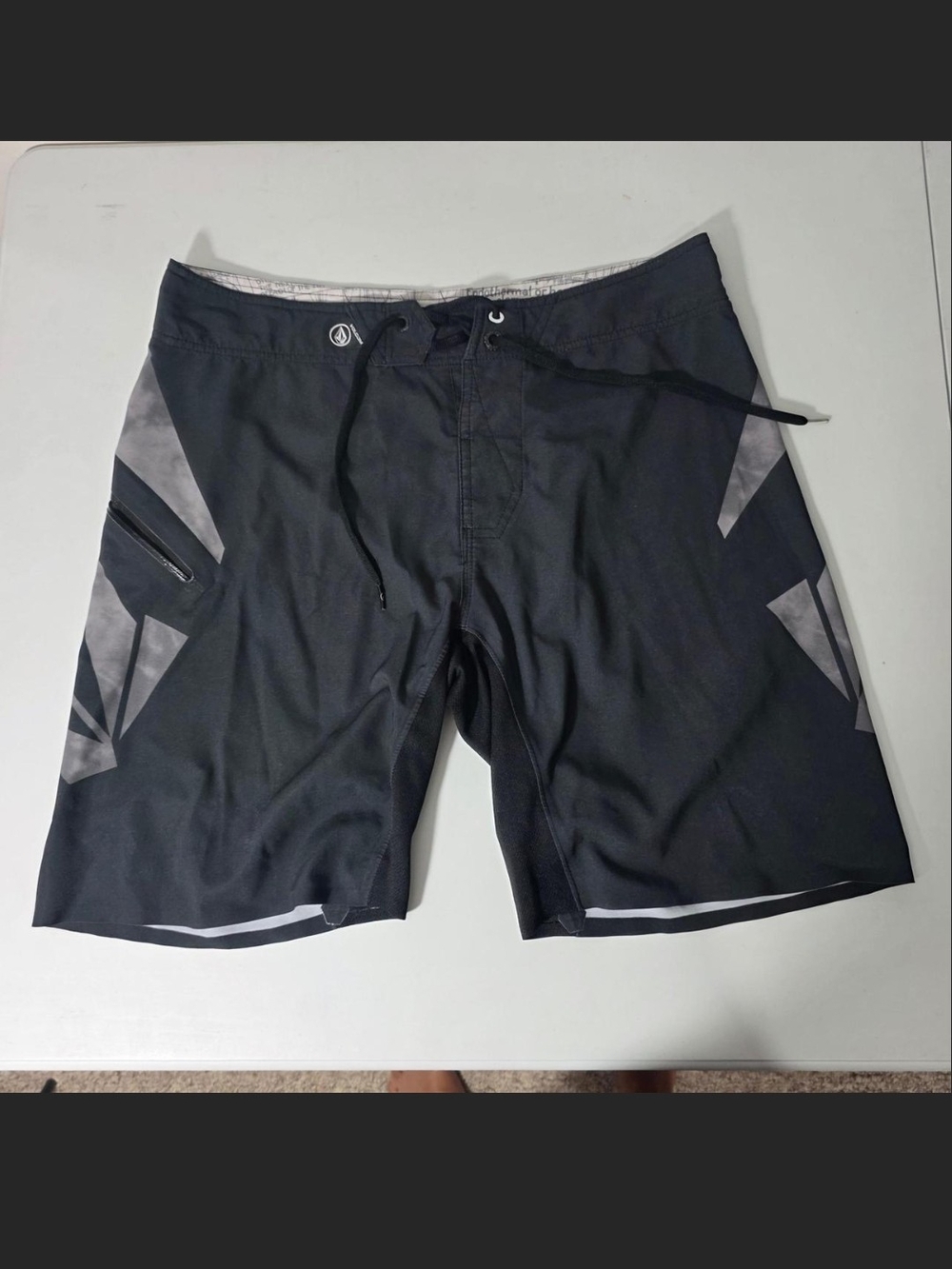 Volcom Black Swim Trunks with Gray Panel Accents